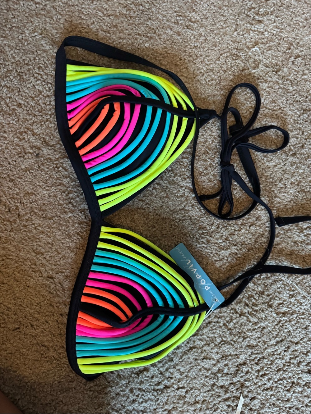 Neon Rainbow Strappy Bikini Top - Women’s Multicolor Swimwear